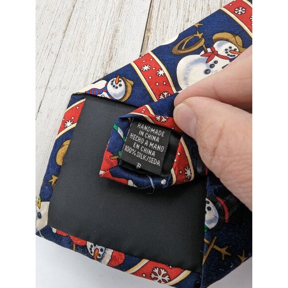 Puritan Tie Snowman Blue Red Christmas 60" Silk - Picture 3 of 4